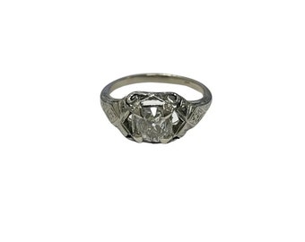 0.86 carat center Old Miner&#39;s Cut Diamond Antique Solitaire Ring White Gold 18k