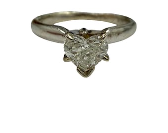 Vintage 1/2 karat naturlig hjärtformad diamant solitärring 14k vitguld