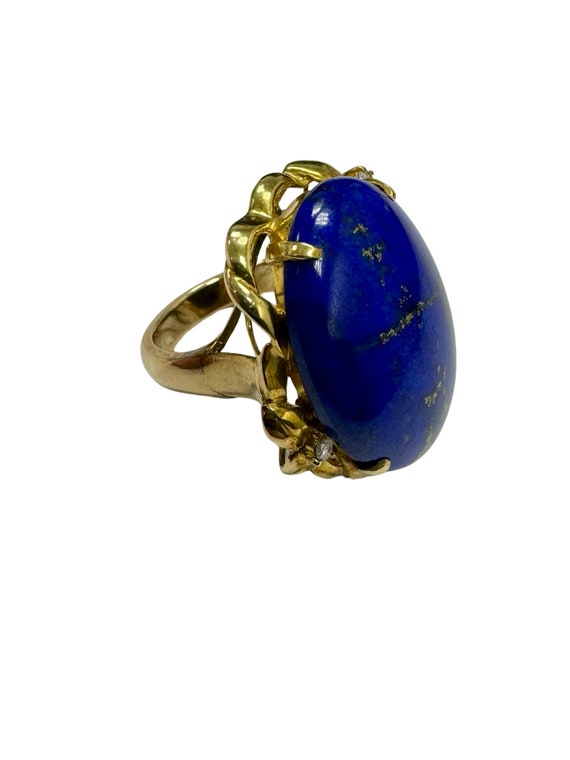 Vintage Cocktail Lapis Lazuli Solitaire Ring 18k … - image 4