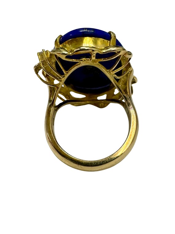 Vintage Cocktail Lapis Lazuli Solitaire Ring 18k … - image 5