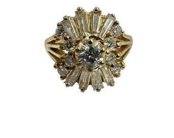 Landgoed 1,25 ctw stokbrood/ronde diamanten ballerina cocktailring 14k geelgoud vintage