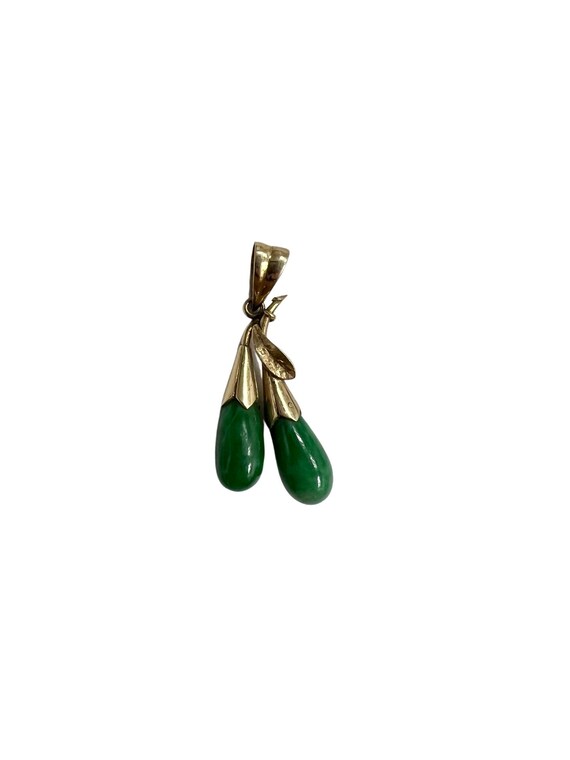 Natural Teardrop Double Jade Pendant Charm 14k Yel