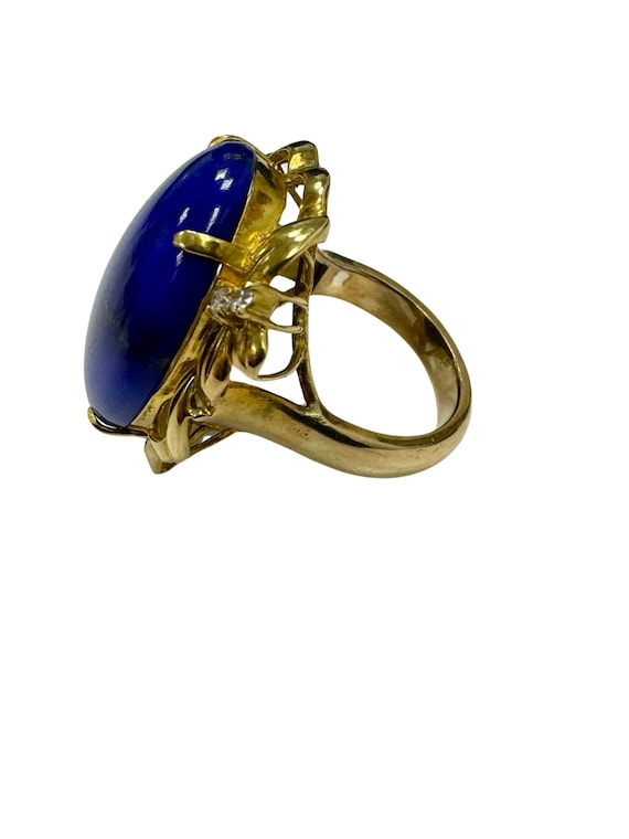 Vintage Cocktail Lapis Lazuli Solitaire Ring 18k … - image 3