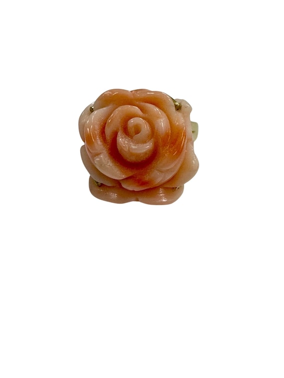 Estate 14k Yellow Gold Carved Pink Coral Rose Flow