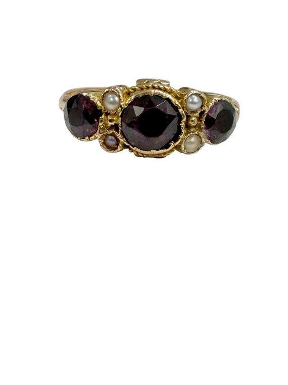 Antique 18k Yellow Gold Genuine Garnet & Seed Pear