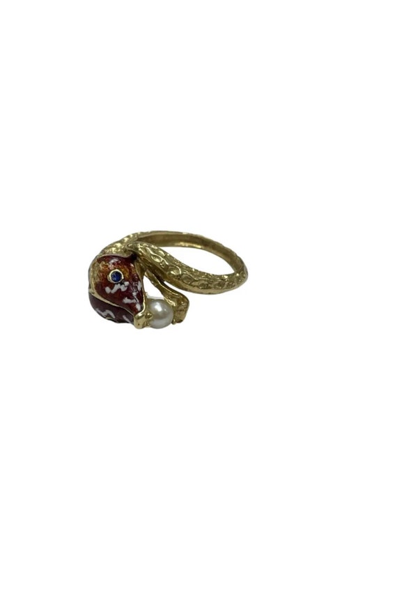 Estate 18k Yellow Gold Enamel & Pearl Snake Serpen