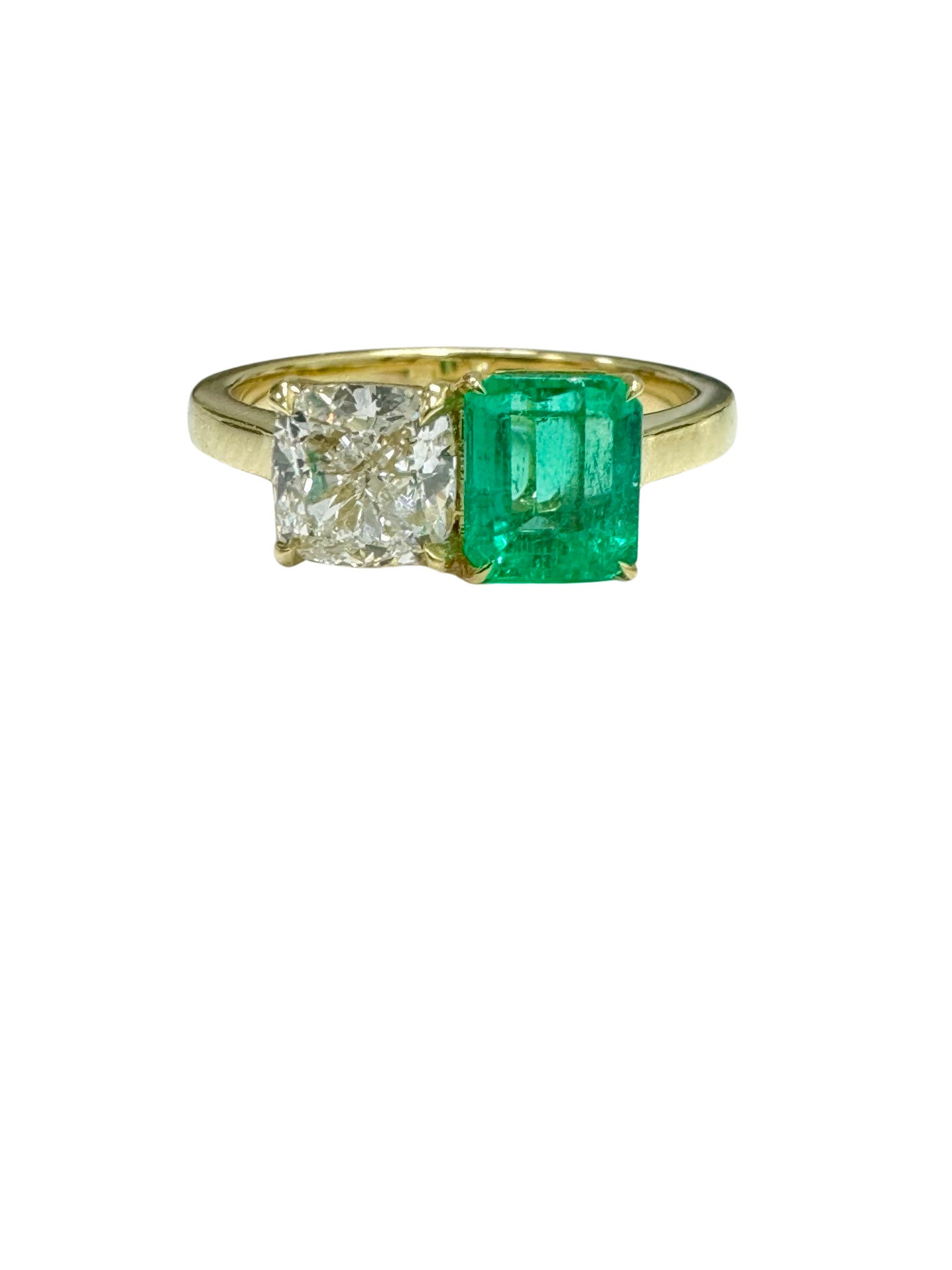 GIA Certified 0.86 ct Colombian Emerald 1.01 E SI1 Diamond Toi et Moi 18k Ring