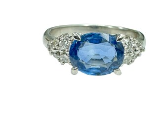 Estate 1.67 ctw Genuine Oval Blue Sapphire & Diamond Cocktail Ring Platinum