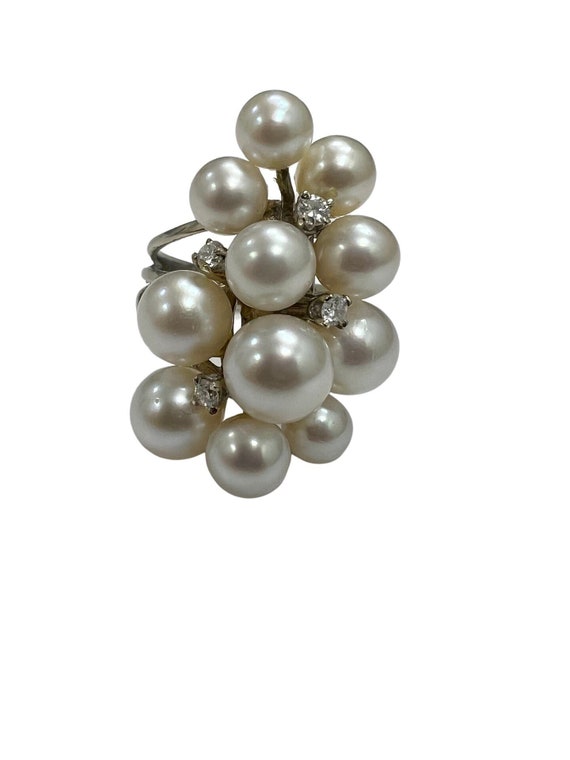 Estate Heavy 14k White Gold Jumbo Pearl & Diamond 