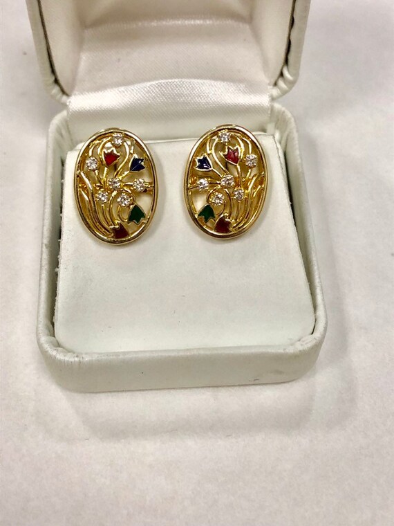 Vintage 14k Yellow Gold Diamond & Colorful Enamel 