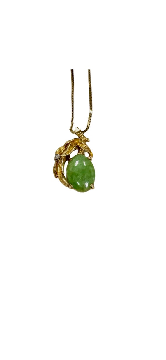 Natural Apple Jade Diamond Pendant & Chain 14k Ye… - image 1