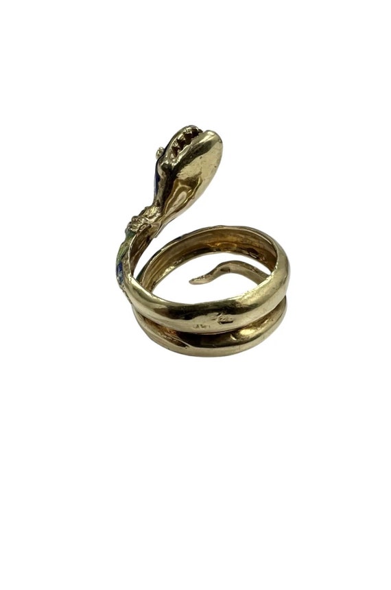 Estate 14k Yellow Gold Multicolor Enamel Serpent … - image 5