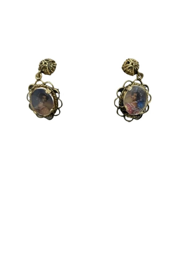 Painted Lady Solid 14k Yellow Gold Dangling Earri… - image 1