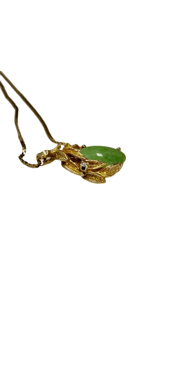 Natural Apple Jade Diamond Pendant & Chain 14k Ye… - image 3