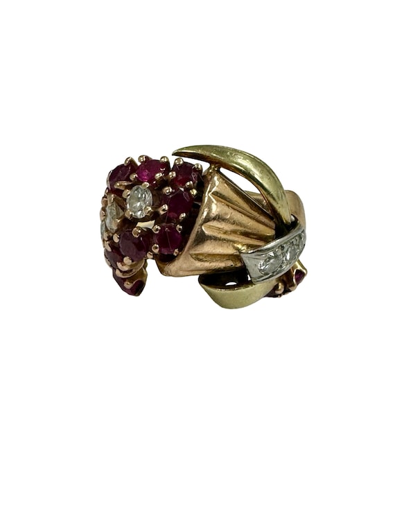 Retro 1.50 ctw Genuine Diamonds & Ruby Bow Ring 14