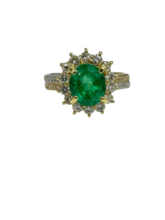 2 ctw Fine Natural Oval Emerald & Diamond Halo Co… - image 1