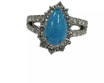 Nachlass Platin Dornröschen Türkis & 1.20 ctw Diamanten Halo Cocktail Ring