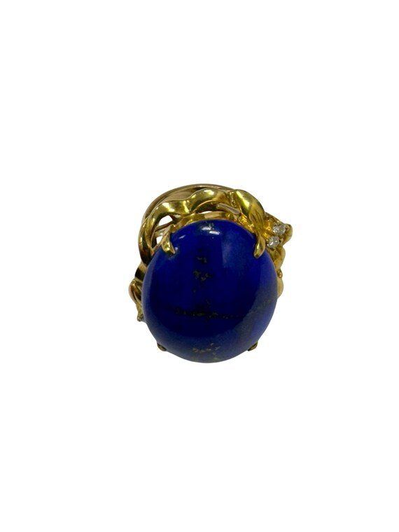 Vintage Cocktail Lapis Lazuli Solitaire Ring 18k … - image 2
