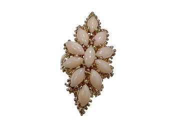 Estate 7 ct Angel Skin Coral Jumbo Marquise Cluster Ring 14k Yellow Gold Vintage