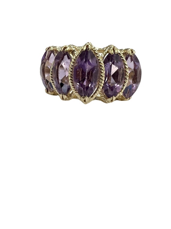 Vintage Amethyst Marquise Five Stone Wide Band Rin