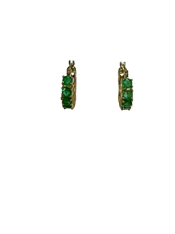 1.20 ctw Genuine Emeralds Mini Hoop Earrings Hugg… - image 2
