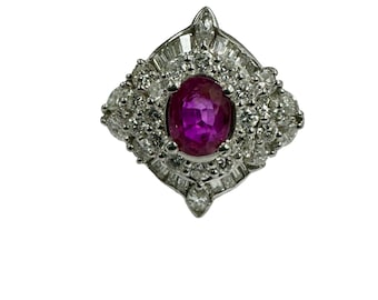 Estate 2,31 ctw roze saffier marquise stokbrood ronde diamanten ballerina platina ring vintage