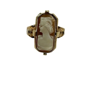 Anillo giratorio antiguo de ónix con diamante y camafeo victoriano en oro amarillo de 10k.