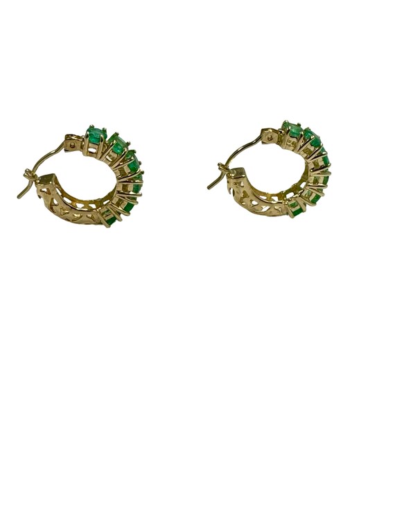1.20 ctw Genuine Emeralds Mini Hoop Earrings Hugg… - image 3