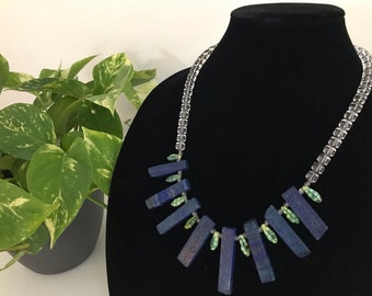 Lapis and Green Leaf Graduated Necklace