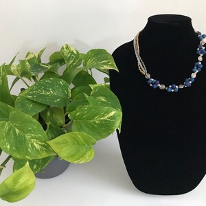 Asymmetric Blue, Silver and Gold Beaded Necklace