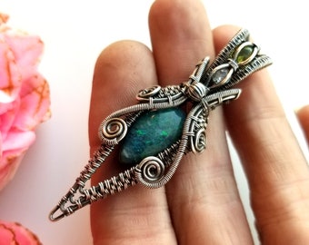 Gift for Her Blue Agate Silver Wire Wrapped Pendant Amulet Necklace Something Blue Necklace Silver Blue Gemstone Pendant Amulet Necklace