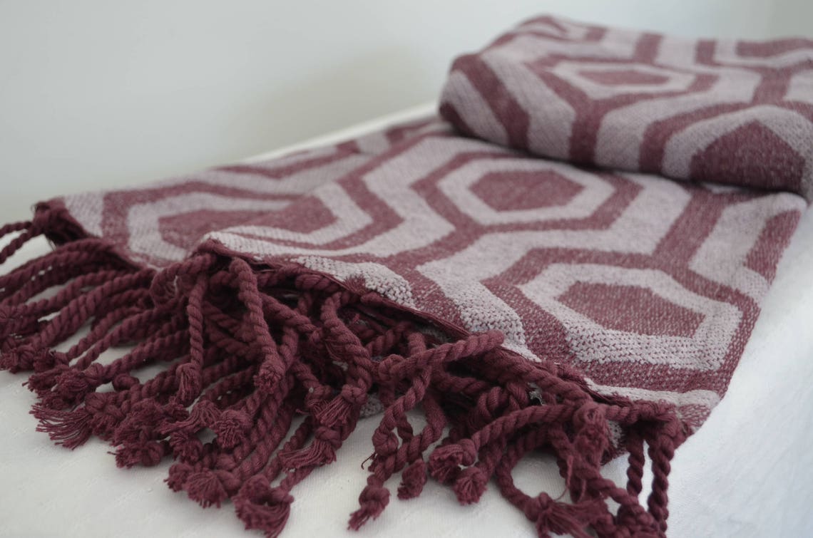 Cotton Throw Maroon Blanket Hive Hexagon 160cm X 130cm Indian Chenille