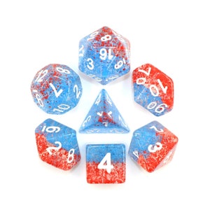 Blood Reef 7 Piece Polyhedral resin dice Set DnD Dungeons and dragons dice set path finder dice set d20 red blue glitter dice set d20 gifts