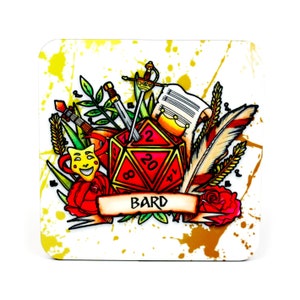 Bard Dnd dice coaster  (Dungeons and Dragons, Pathfinder, Board Games) Bard d20 dice coaster- dungeons and dragons d and d gifts rpg dice