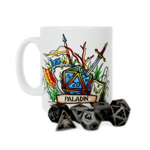 Dungeons and Dragons DnD Paladin class Mug Personalized Paladin Gift Dungeon master dice jail D20 illustration dungeon master accessories