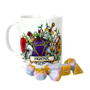 Dungeons and Dragons D&D Fighter class Mug Personalized DnD dice Gift role play game  D20 dungeon party gift Dungeon master gift geeky mugs