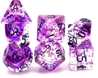 Transparent Lila glänzende Folien Polyedrische Würfel Set für Dungeons & Dragons