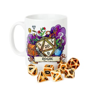 Dungeons and Dragons DnD Rogue class Mug Personalized D&D D20 Dice art gaming illustration critical role gift Rogue class pathfinder Dice