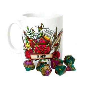 Dungeons and Dragons gift Bard class Mug Personalized D&D Class Gift critical role gift D20 dungeon party gift Bard dice jail boardgames RPG