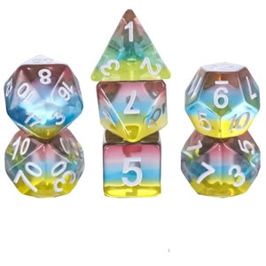 Aurora Sky - Conjunto de dados poliédricos translúcidos em camadas de arco-íris de 7 peças para DnD Dungeons and Dragons e jogos TTRPG, jogos D&D