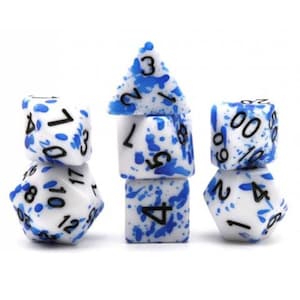 Sea Spray - Blue splatter effect polyhedral dice Set for DnD, Dungeons and Dragons and table top role playing games - blood spatter dice