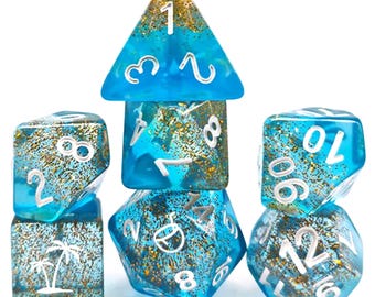 Coconut Beach! Desert Island Design Glitter Polyhedral Dice Set for Dungeons & Dragons