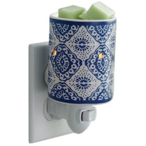 Blue patterned porcelain design Plug in Warmer wax melt and fragrance warmer - home fragrance, wax melts, flame free, plug-in, home decor