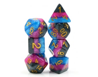 King Venom Metallic Glitzer layered 7 Stück Polyhedral Resin Würfel Set DnD Dungeons and Dragons Würfel Set Path Finder Würfel Set Metalic d20 d6