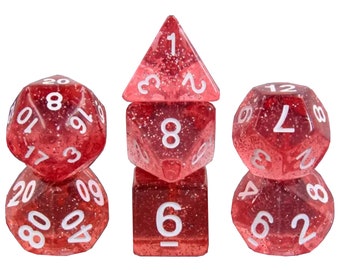 Strawberry Fizz - 7 Piece Red Glitter Polyhedral TTRPG Dice Set for Dungeons and Dragons, Pathfinder D&D and Tabletop Roleplaying Games