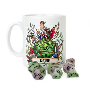 D&D Mug Personalized Druid DnD Class gift  Dungeons and dragons board game pathfinder Critical role gift Geeky gaming gift Druid dice RPG