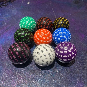 D100 - one hundred (100) sided black ink Dice for DnD, Dungeons and Dragons, board games and TTRPGS - percentile dice 100 sides