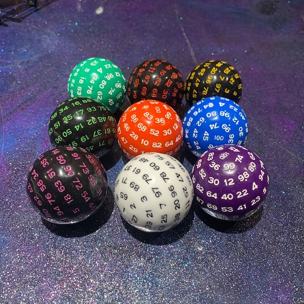 D100 - one hundred (100) sided black ink Dice for DnD, Dungeons and Dragons, board games and TTRPGS - percentile dice 100 sides