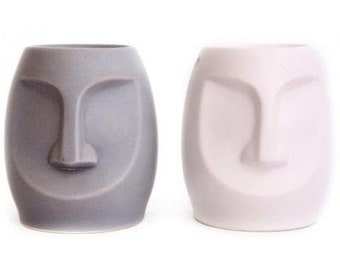 Easter island/ tiki head oil burner white or grey - Pagan face wax warmer - home fragrance warmer - wax melt burner, home decor, minimalist
