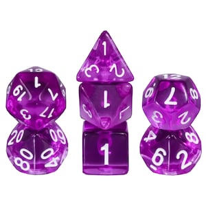 Amethyst - 7 Piece Purple Gemstone Style Polyhedral TTRPG Dice Set for Dungeons and Dragons, Pathfinder D&D and Tabletop Roleplaying Games